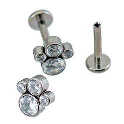Topo Labret Com 04 Pedras Cz ( Push Pin) e Rosca I... - Pierce Boutique