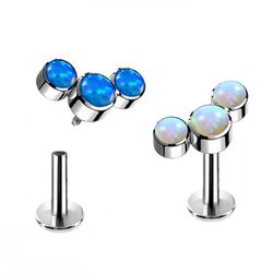 Labret Set Com 3 Pedras Opalas Brancas Translucida... - Pierce Boutique