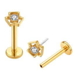 Labret, Pedra CZ Central Cravada em Lados Geometri... - Pierce Boutique