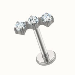 Labret, com 03 Pedras CZ Redondas Lapidas e Cravad... - Pierce Boutique