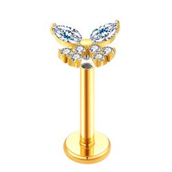  Labret Borboleta com Pedras CZ 02 Navete Das Asas... - Pierce Boutique