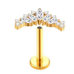 Clasico Labret com 05 Navetes e 10 Zircônias Natur... - Pierce Boutique