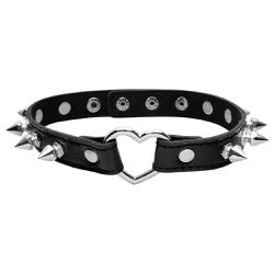 Coleira Bondage Choker com Coração e Pinos - Pimenta Angelical 