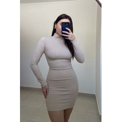 Vestido Manga Longa Curto Textura Nude - cs maga c... - Pira Pitanga