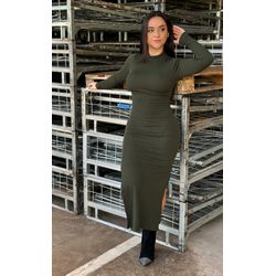 Vestido Longo Manga Longa Verde Militar - cs manga... - Pira Pitanga