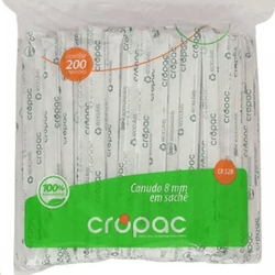 Canudo Biodegradável Cropac 8mm Sachê 205x8mm c/06... - Plaspel Comercial - Embalagens e Descartáveis