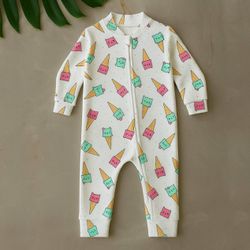 Macacão Bebê Algodão estampa sorvete - MML-EST-01... - PLUMINHA
