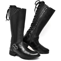 Bota Feminina Cano Longo de Amarrar com Zíper Deta... - Polo Blu