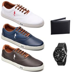 kit 3 pares Tênis Casual Masculino Homem Couro Eco... - Polo Blu