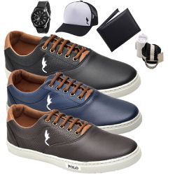 kit 3 pares Tênis Casual Masculino Homem Couro Eco... - Polo Blu