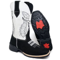 Botina Masculina Texana Cano Alto Bordada em Couro... - Polo Blu