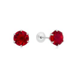 Brinco de Prata Redondo Vermelho 6mm - 3713 - MEDALS