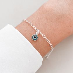 Pulseira De Prata Olho Grego Azul Claro