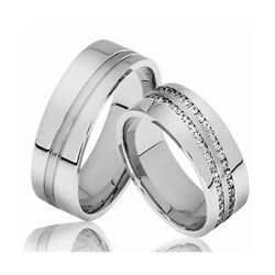Par De Aliança Prata 925 Cravejada 8mm - 900518 - Desejo de Prata ®️