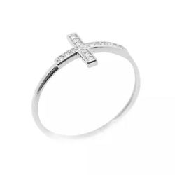 Anel De Prata 925 Cruz De 1,5mm Com Zircônias - 90... - Desejo de Prata ®️