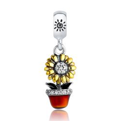 Berloque Prata 925 Vaso Com Flor Girassol - 900019 - Desejo de Prata ®️