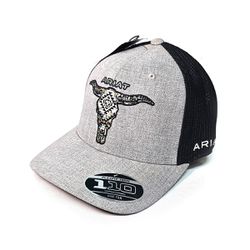 Boné Ariat - Cinza Preto Logo Longhorn - 20827 - PROTEC HORSE - A LOJA DOS GRANDES CAMPEÕES