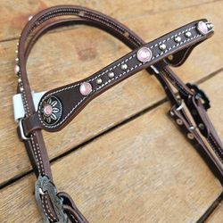 Cabecada Testa Couro Café Strass Rosa Com Afogador... - PROTEC HORSE - A LOJA DOS GRANDES CAMPEÕES