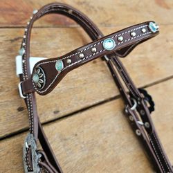 Cabecada Testa Couro Café Strass Turquesa Com Afog... - PROTEC HORSE - A LOJA DOS GRANDES CAMPEÕES