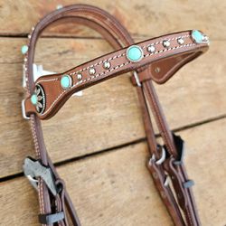 Cabecada Testa Couro Marrom Pedra Tiffany Com Afog... - PROTEC HORSE - A LOJA DOS GRANDES CAMPEÕES