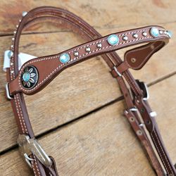 Cabecada Testa Couro Marrom Strass Turquesa Com Af... - PROTEC HORSE - A LOJA DOS GRANDES CAMPEÕES