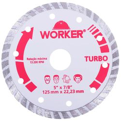 DISCO DIAMANTADO TURBO 125X22,2MM 405221 WORKER - Rabelo Materiais Para Construção