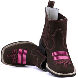 Botina Texana Feminina Marron com Rosa - 1053 - Ramon Botas 