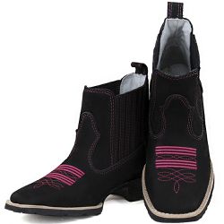 Botina Texana Feminina Preta Com Rosa - 1041 - Ramon Botas 