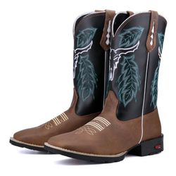 Bota Texana Masculina Bico Quadrado Couro - 1020 - Ramon Botas 