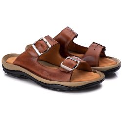 Chinelo Comfort Comfort Masculino em Couro Caramel... - Ranster Dropshipping