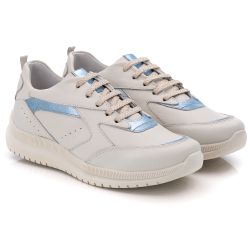 Tênis Feminino Couro Branco/Azul Claro TF210 - Ranster Dropshipping