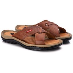 Chinelo Comfort Comfort Masculino em Couro Caramel... - Ranster Dropshipping