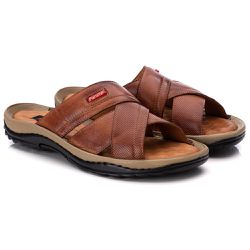 Chinelo Comfort Comfort Masculino em Couro Caramel... - Ranster Dropshipping