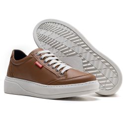 Tênis Couro Masculino Comfort Ransterine Caramelo ... - Ransterine Calçados Comfort