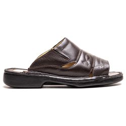 Chinelo Comfort Ransterine Masculino em Couro Café... - Ransterine Calçados Comfort