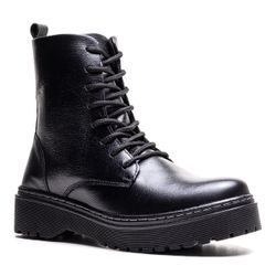 Coturno Feminino Em Couro Preto - f350 - Ransterine Calçados Comfort