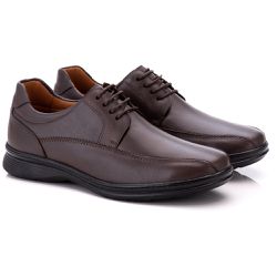 Sapato Comfort Masculino Em Couro Café - 025 - Ransterine Calçados Comfort