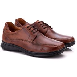Sapato Comfort Masculino Em Couro Pinhão - 025 - Ransterine Calçados Comfort