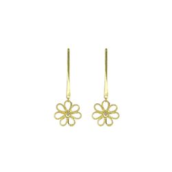 Brinco Flor Base Escovada Palito Strass Banhado a ... - RC JOIAS BY RUDI