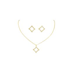 Conjunto Losango Vazado Strass Banhado A Ouro 18K... - RC JOIAS BY RUDI