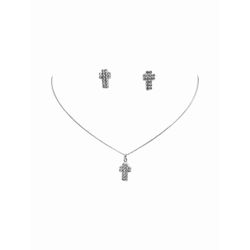Conjuto Mini Cruz Strass Banhado A Prata 925 - 000... - RC JOIAS BY RUDI