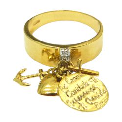 Anel de Ouro Fé, Esperança, Caridade e Brilhantes 4.5g - JRD0150014-5 - RDJ Joias