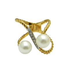 Anel em Ouro 18K com Pérolas e Brilhantes 7.0mm 5.0g - JRD020105-0 - RDJ Joias