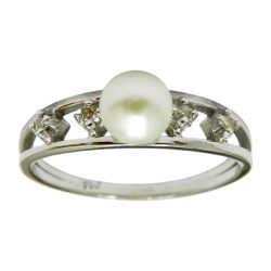 Anel em Ouro Branco 18K de Pérola 4 Brilhantes 2.3g - RDJ0055012-4 - RDJ Joias