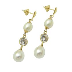 Brinco em Ouro 18k Pérolas e Zircônias 2.4g 35.0mm - J02000533 - RDJ Joias