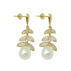 Brinco em Ouro 18k de Pérolas Pendurar 2.4g 30.0mm - J02000118 - RDJ Joias
