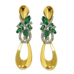 Brinco em Ouro 18k Esmeraldas e Diamantes 7.2g 40,0mm - BR0095027-2 - RDJ Joias