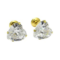 Brinco de Zircônia em Ouro 18k Coração com 8.0mm - J00200561 - RDJ Joias