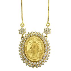 Gargantilha de Ouro 18k Nossa Senhora das Graças com Zircônias - J03001870 - RDJ Joias