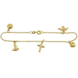 Pulseira de Ouro com elos Portugueses e Pingentes da fé - J03101098 - RDJ Joias